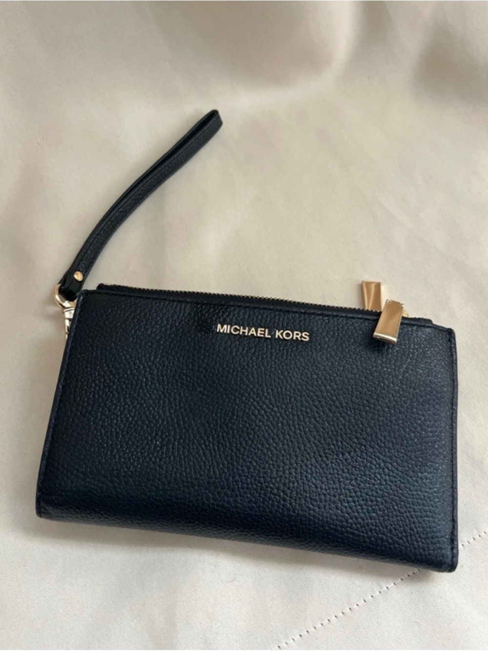 Michael Kors Black Pebbled Leather Wristlet with Gold Hardware